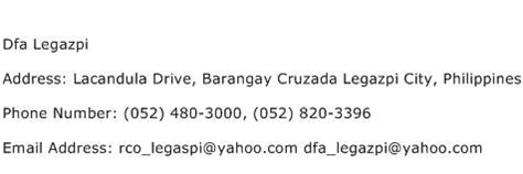Dfa Legazpi Address, Contact Number of Dfa Legazpi.